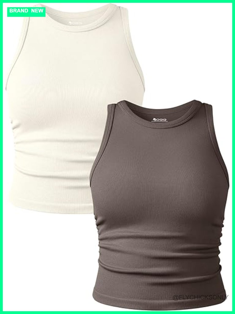 2 Pack Sleeveless Crew Neck Crop Camis Tank Tops Yoga Tops Basic Stretch